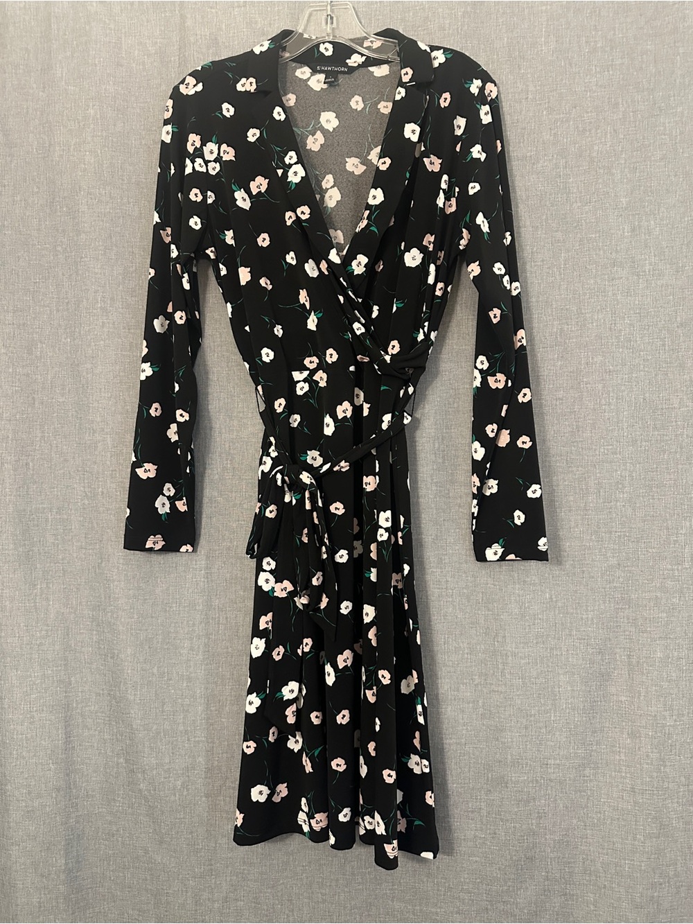 41 Hawthorn Black Floral Wrap Dress with Pink and White Blooms
